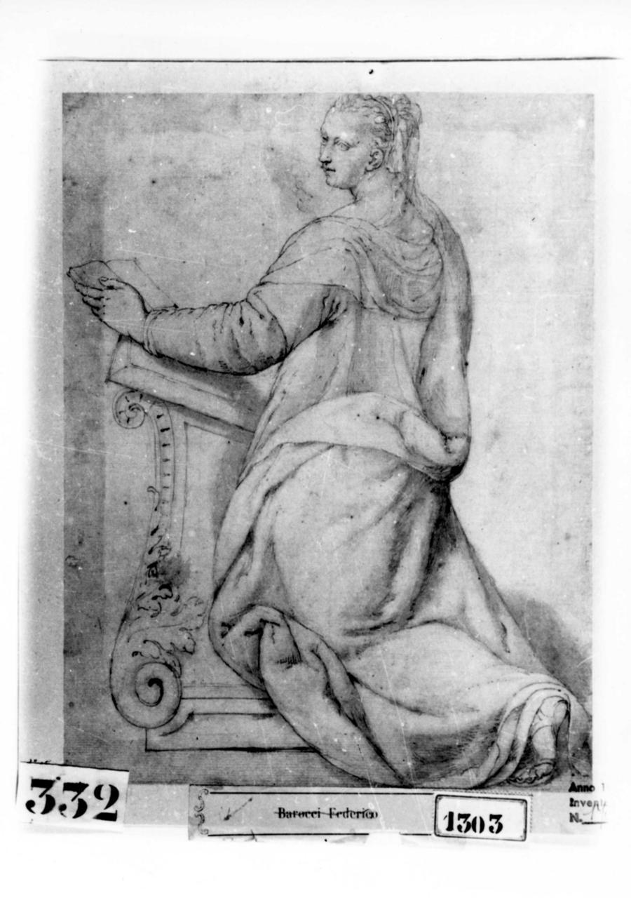 figura femminile inginocchiata (disegno) - ambito bolognese, ambito romagnolo (seconda metà sec. XVI)