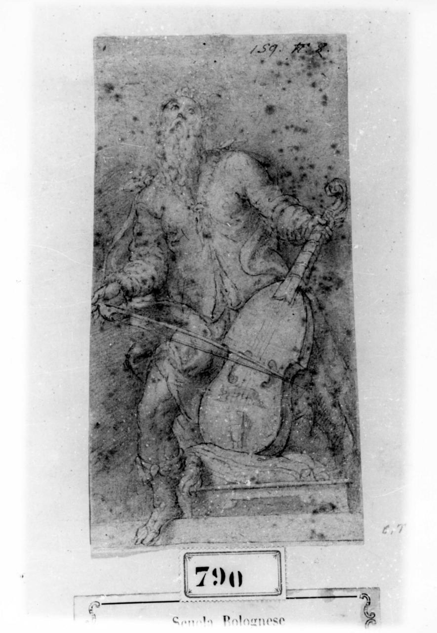 musico con viola da gamba (disegno) di Mazzola Bedoli Girolamo (sec. XVI)
