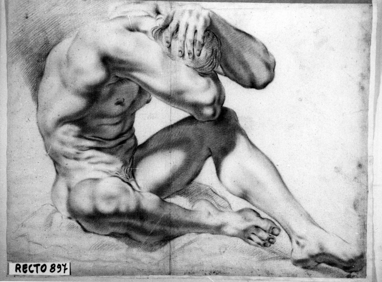 Nudo virile sdraiato (disegno) di Stringa Francesco (seconda metà sec. XVII)