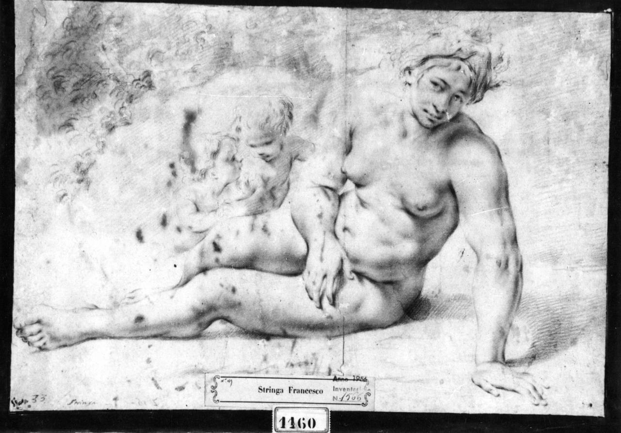 Nudo femminile disteso con due amorini (disegno) di Stringa Francesco (seconda metà sec. XVII)