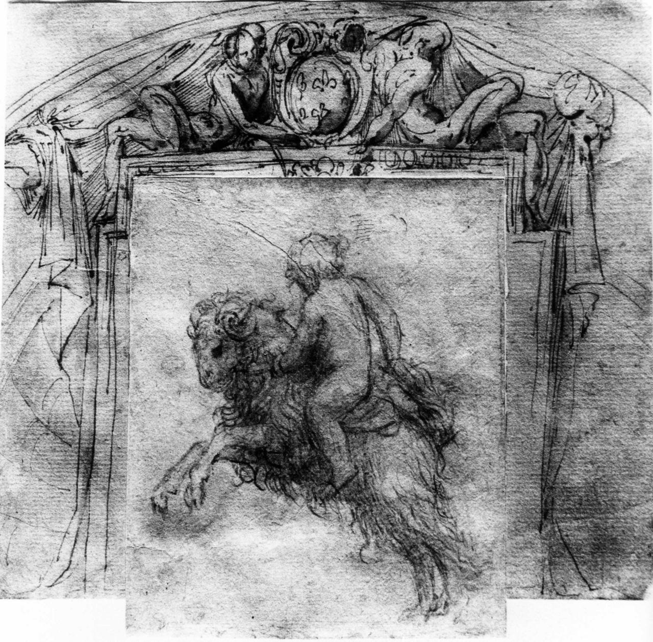 Putto che cavalca un ariete (disegno) di Allegri Antonio detto Correggio (sec. XVI)