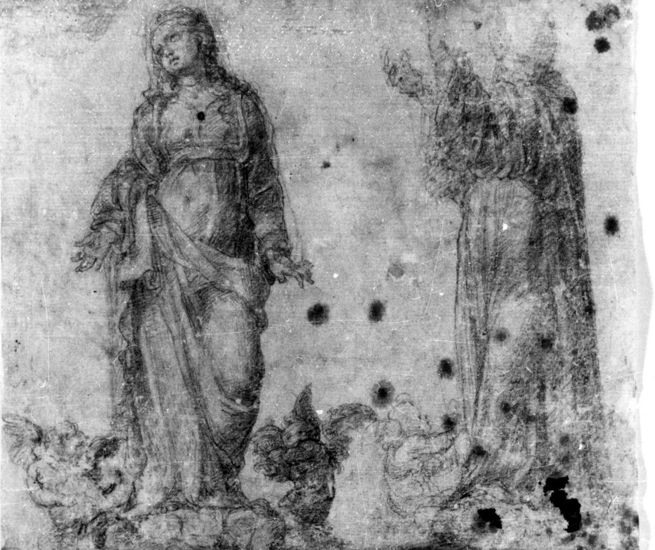Madonna e un santo sulle nubi (disegno) di Anselmi Michelangelo detto Michelangelo da Lucca (sec. XVI)