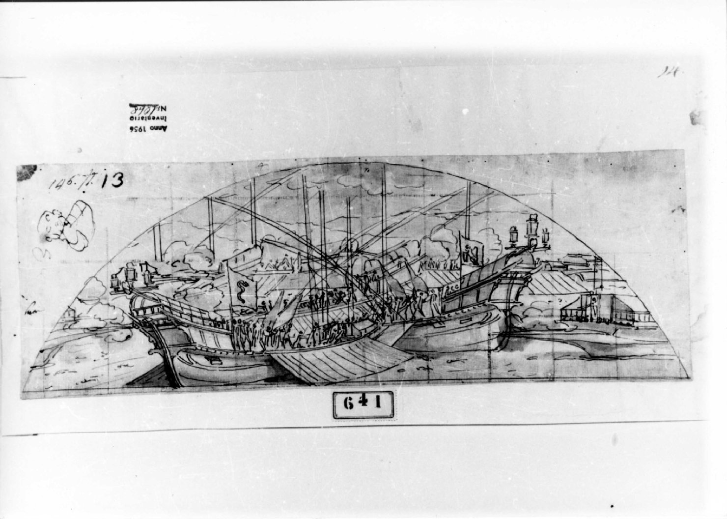 Battaglia navale, battaglia navale (disegno) di Tavarone Lazzaro (primo quarto sec. XVII)