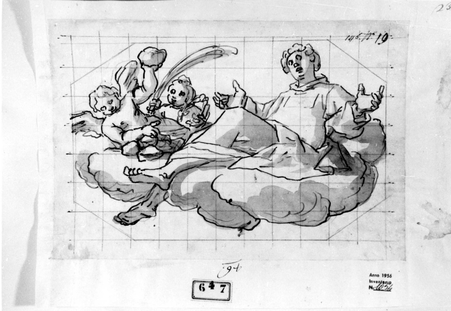 Santo Stefano in gloria e due angioletti, Santo Stefano (disegno) di Tavarone Lazzaro (prima metà sec. XVII)