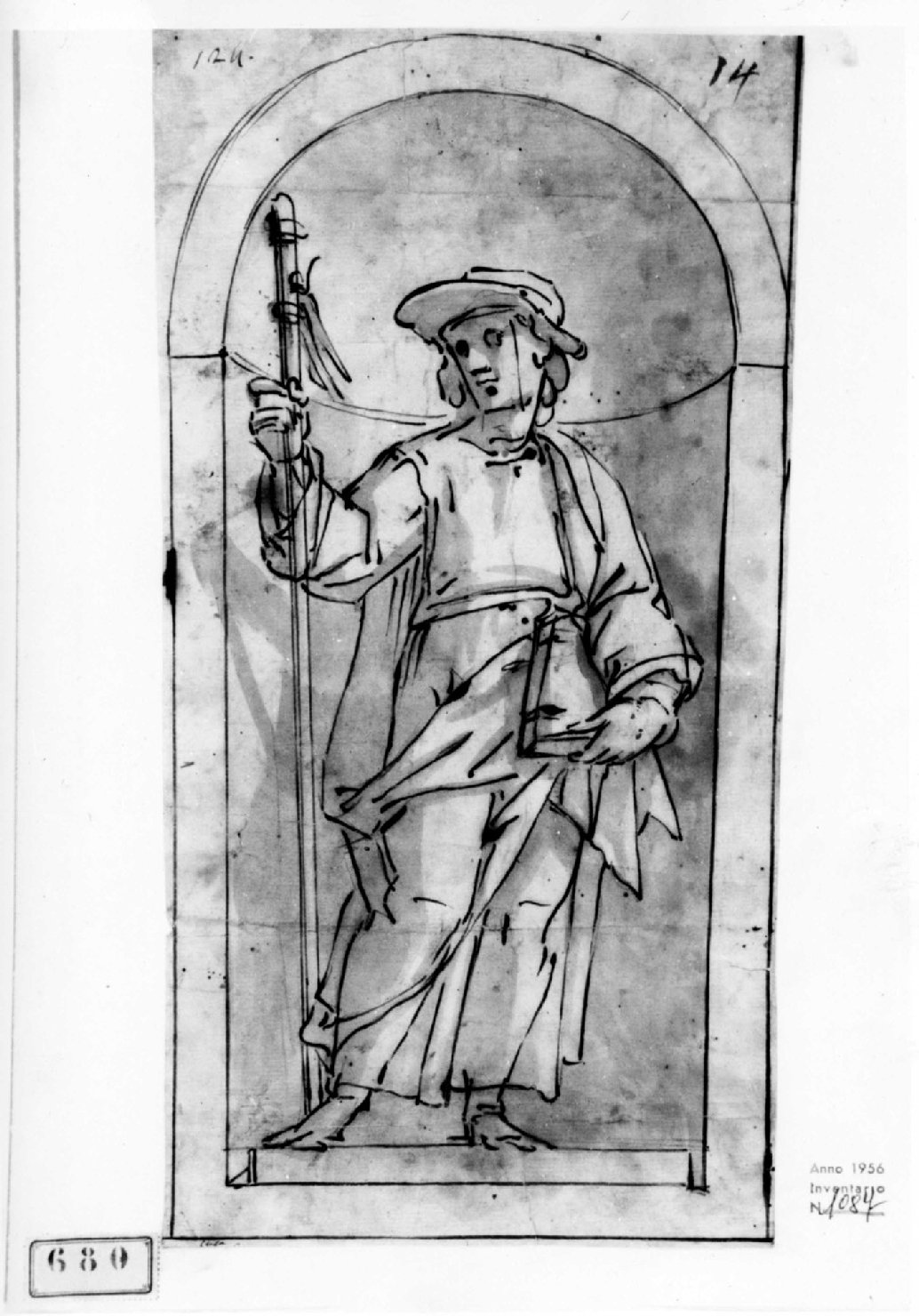San Pellegrino entro una nicchia, San Pellegrino (disegno, opera isolata) di Tavarone Lazzaro (primo quarto sec. XVII)