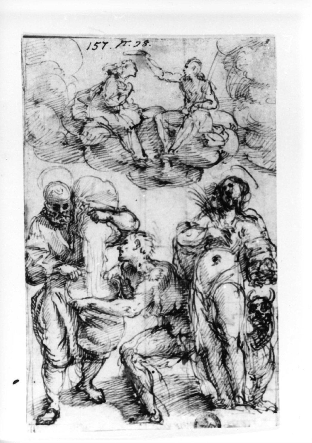 Incoronazione della Vergine (r.) - Annotazioni e conti, incoronazione di Maria Vergine (disegno) - ambito cremonese (secondo quarto sec. XVI)