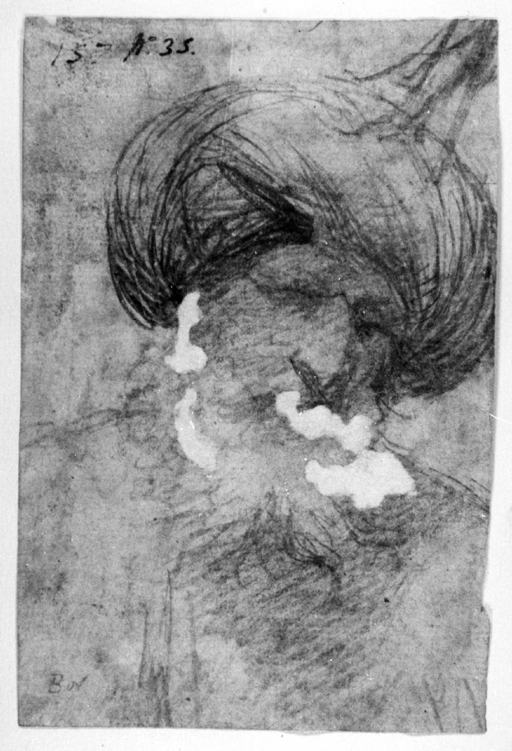 Testa di uomo barbuto con turbante, testa d'uomo con barba (disegno preparatorio, elemento d'insieme) di Pordenone (primo quarto sec. XVI)