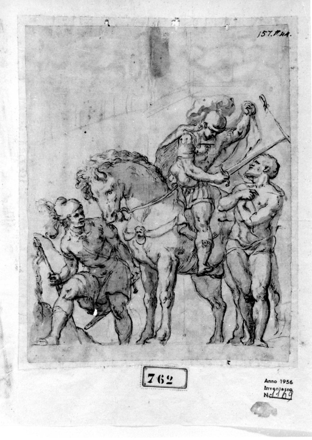 San Martino e il povero, San Martino dona parte del mantello al povero (disegno, opera isolata) - ambito lombardo (seconda metà sec. XVI)