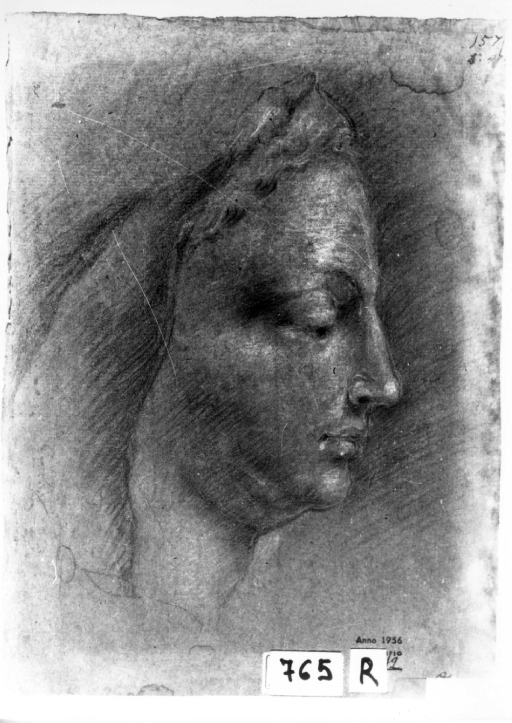 Profilo femminile (r.) - Studio di due mani (v.), testa di donna (disegno, opera isolata) di Strozzi Bernardo (attribuito) (primo quarto sec. XVII)