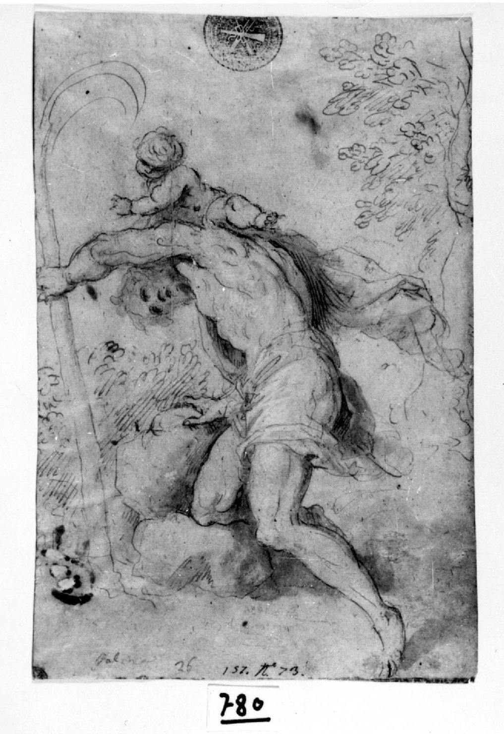 San Cristoforo con il Bambino sulle spalle, San Cristoforo (disegno, opera isolata) di Negretti Jacopo detto Palma il Giovane (primo quarto sec. XVII)