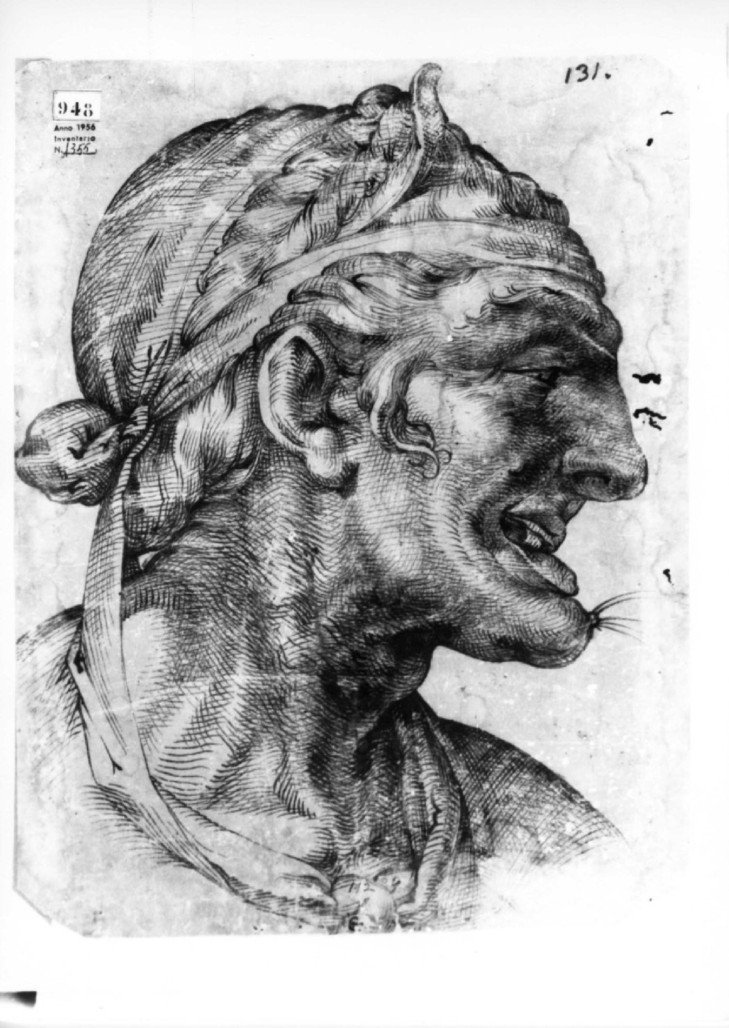Testa di vecchia di profilo, ritratto di donna (disegno, opera isolata) di Passerotti Bartolomeo (seconda metà sec. XVI)