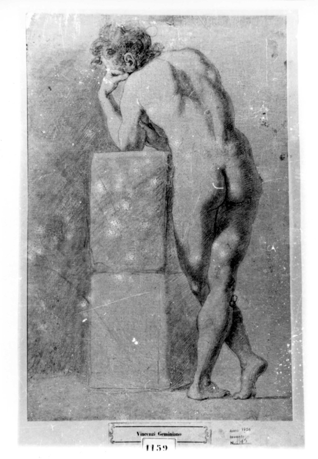 Nudo maschile di spalle (r.) - Nudo maschile visto di fronte (v.), giovane nudo (disegno, opera isolata) di Vincenzi Geminiano (fine/inizio secc. XVIII/ XIX)