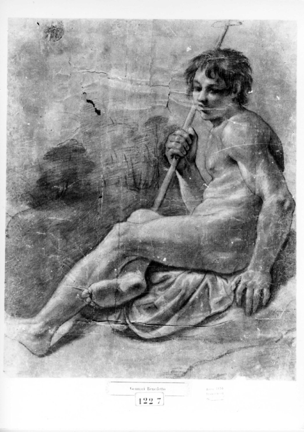 Studio di nudo maschile (San Giovanni?), giovane nudo (disegno, opera isolata) di Gennari Benedetto il Giovane (terzo quarto sec. XVII)