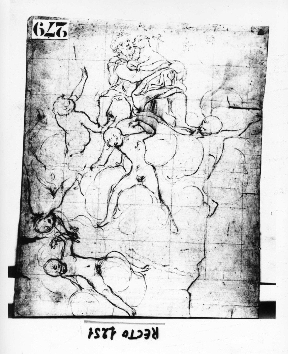 San Giovanni su nubi (r.) - San Giovanni su nubi (v.), assunzione di San Giovanni Battista (disegno, opera isolata) - ambito lombardo (fine/inizio secc. XVI/ XVII)