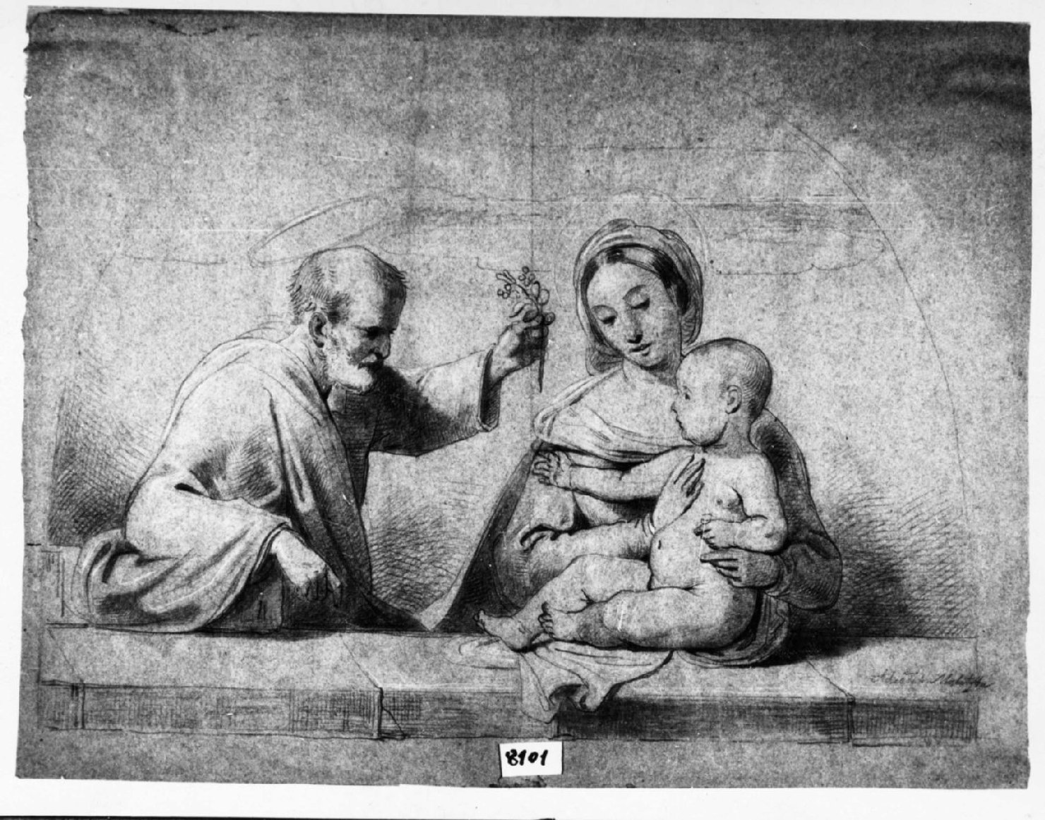 Sacra famiglia, Sacra Famiglia (disegno, opera isolata) di Malatesta Adeodato (metà sec. XIX)