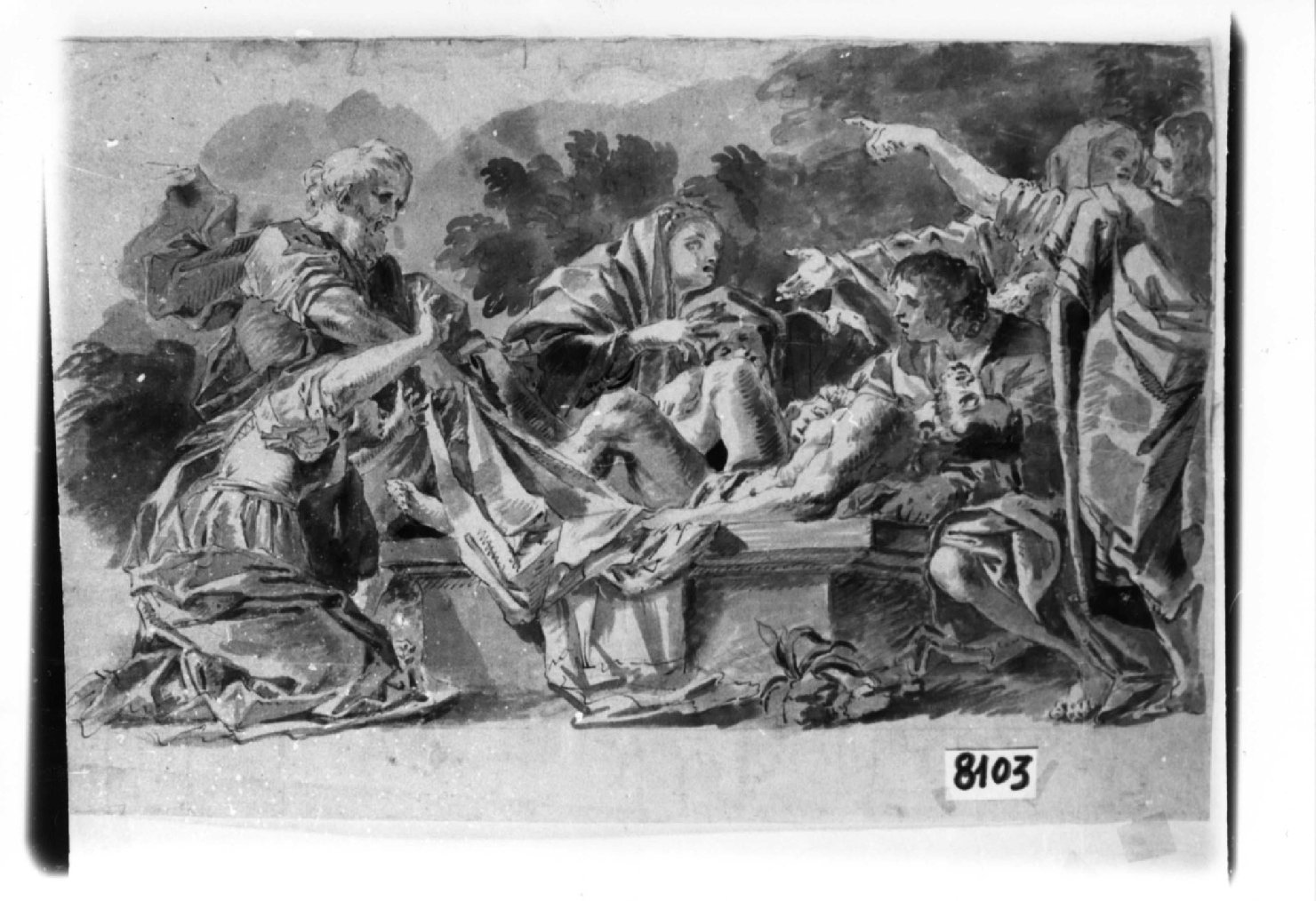 Deposizione di Cristo nel sepolcro, deposizione di Cristo nel sepolcro (disegno, opera isolata) - ambito italiano (prima metà sec. XVIII)