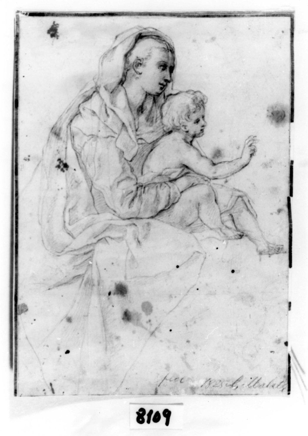 Madonna col Bambino, Madonna con Bambino (disegno, opera isolata) di Malatesta Adeodato (prima metà sec. XIX)