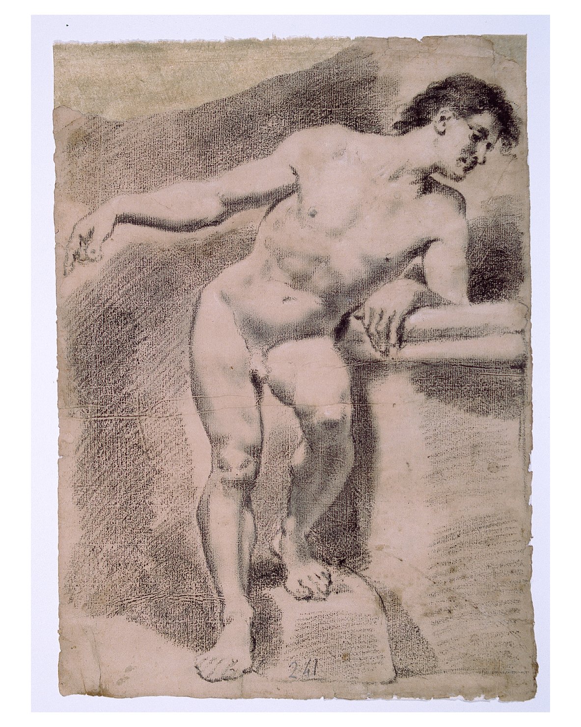 Studio di un nudo virile appoggiato ad un parapetto, figura maschile (disegno) di Faccini Pietro (ultimo quarto sec. XVI)