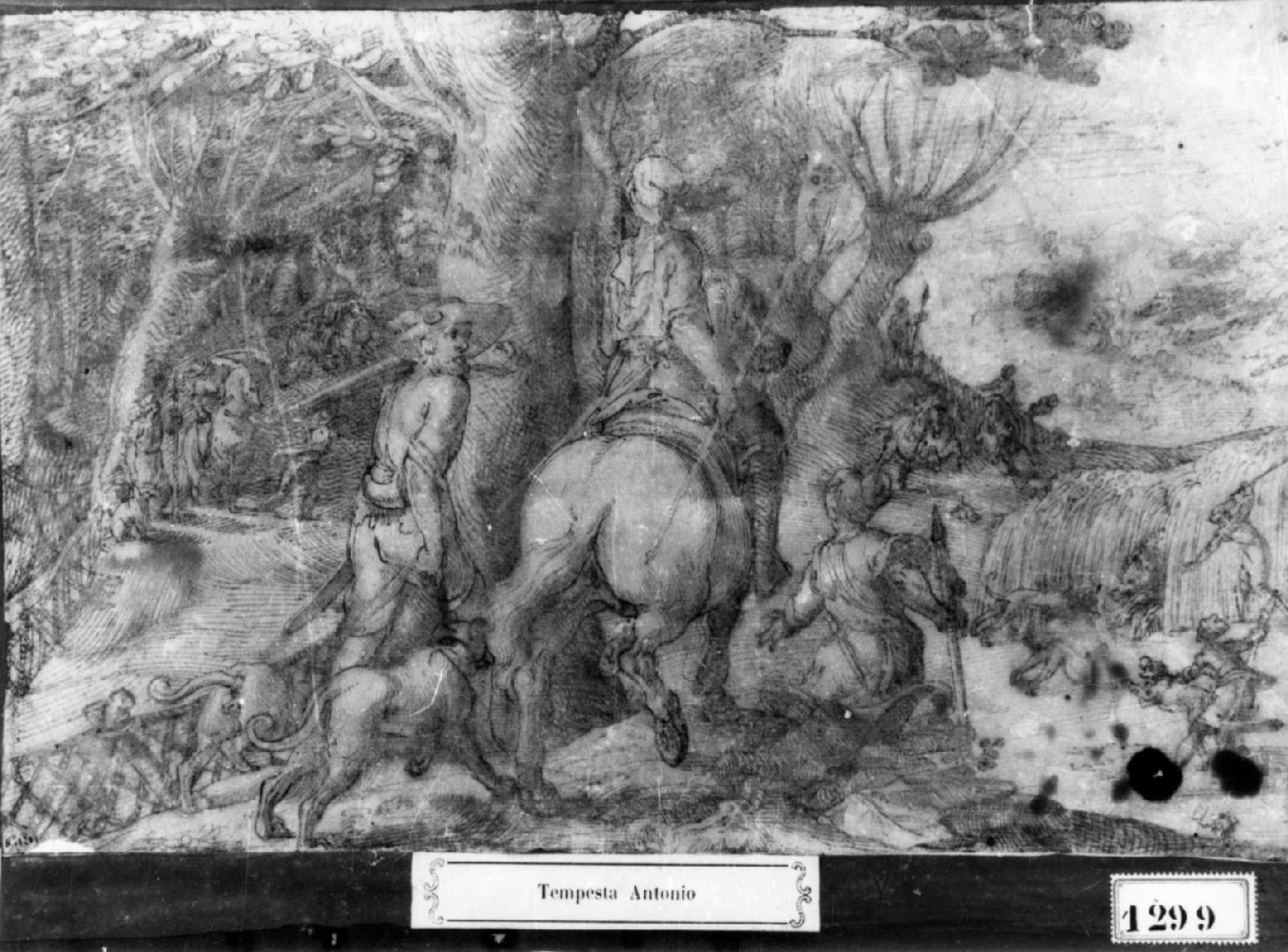 Caccia al cinghiale, caccia al cinghiale (disegno, opera isolata) di Tempesta Antonio (attribuito) (fine/inizio secc. XVI/ XVII)