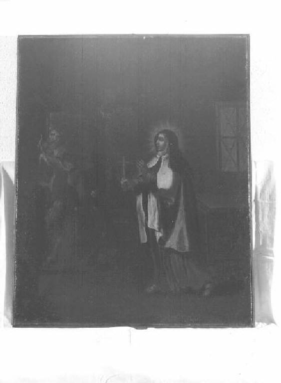 Santa Teresa d'Avila ha la visione dell'angelo che le trafigge il cuore con una freccia ardente (dipinto, elemento d'insieme) - ambito genovese (prima metà sec. XVIII)