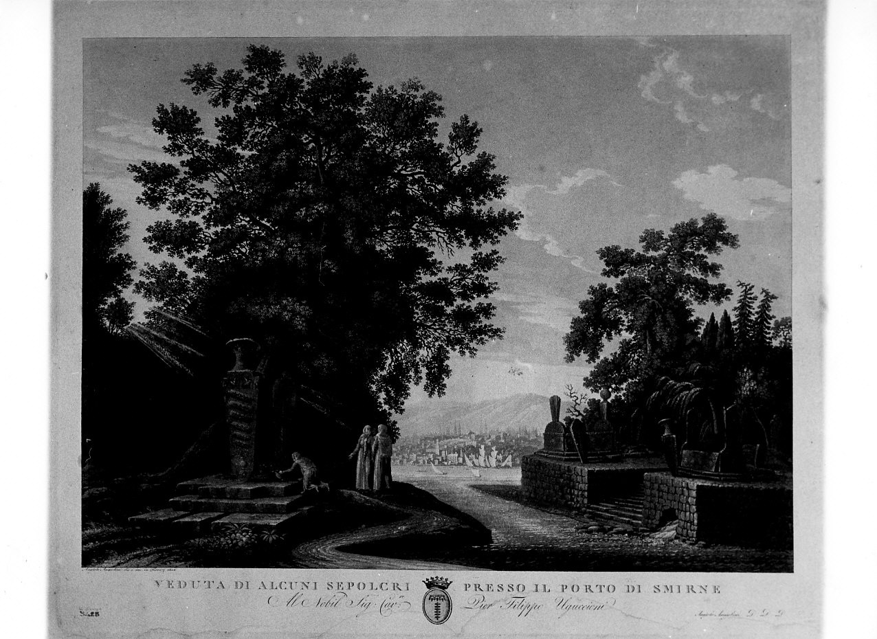 paesaggio con rovine (stampa, serie) di Angiolini Angiolo (sec. XIX)