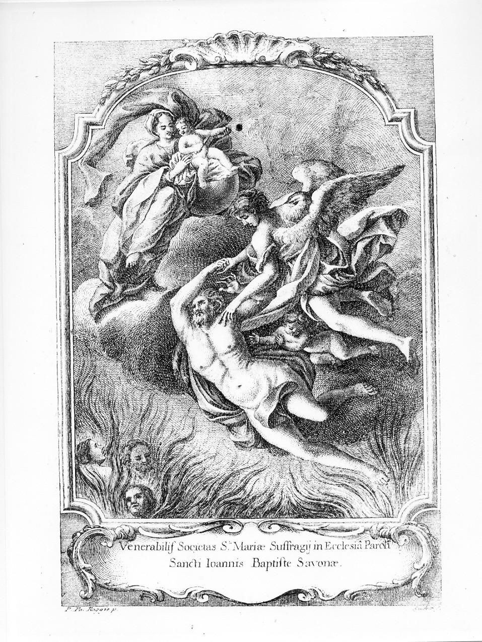Madonna che intercede per le anime del purgatorio (stampa) di Raggi Pietro Paolo (maniera) (sec. XVII)