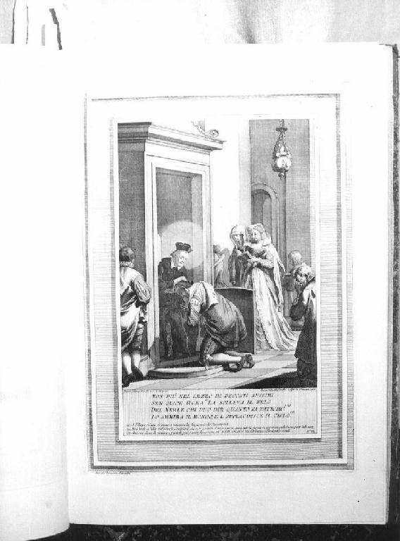 San Filippo Neri confessa a Roma (stampa, elemento d'insieme) di Alessandri Innocente, Novelli Pietro Antonio (sec. XVIII)