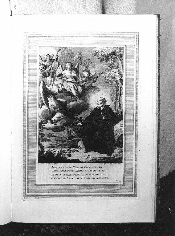 San Filippo Neri ha la visione di angeli musicanti (stampa, elemento d'insieme) di Alessandri Innocente, Novelli Pietro Antonio (sec. XVIII)
