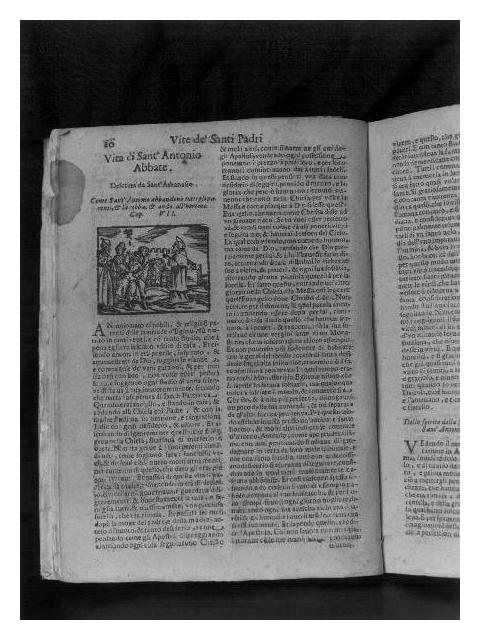 Sant'Antonio Abate e Machario d'Egitto (stampa, elemento d'insieme) - ambito italiano (sec. XVII)