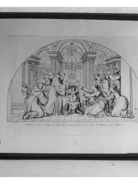 San Francesco di Paola resuscita un fanciullo (stampa) di Nogari Paris detto Paris Romano, Pinelli Bartolomeo (secc. XVIII/ XIX)