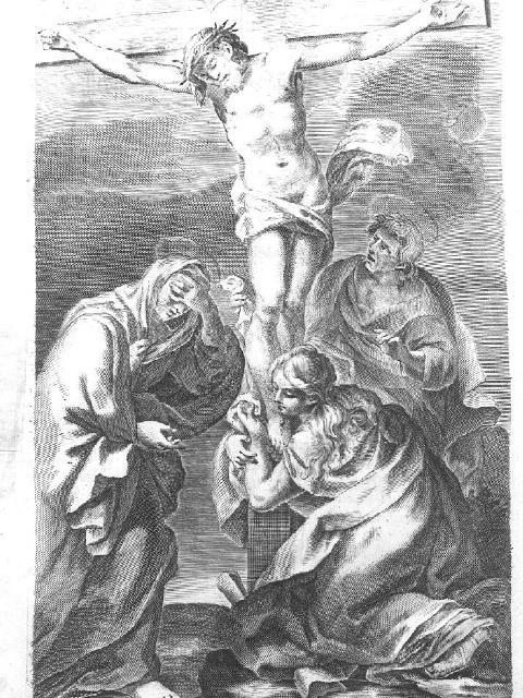 crocifissione di Cristo con la Madonna e Santa Maria Maddalena (stampa, serie) di Bianchi Gaetano (metà sec. XVIII)