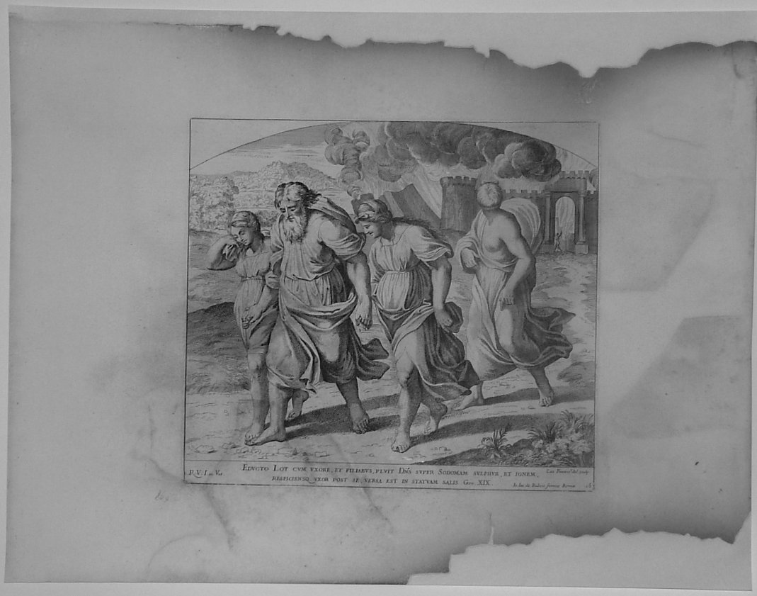 LOT E LA FAMIGLIA IN FUGA DA SODOMA (stampa, serie) di Fantetti Cesare, Sanzio Raffaello (bottega) (seconda metà sec. XVII)