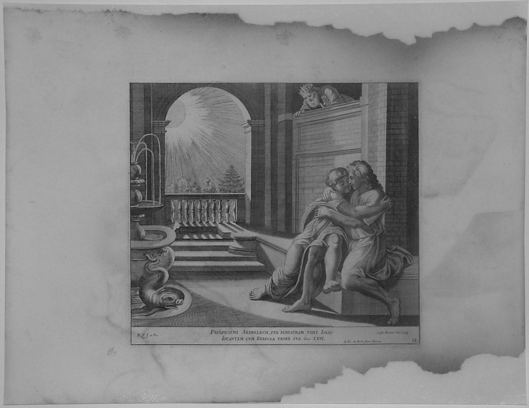ISACCO E REBECCA SPIATI DA ABIMELECH (stampa, serie) di Fantetti Cesare, Sanzio Raffaello (bottega) (seconda metà sec. XVII)