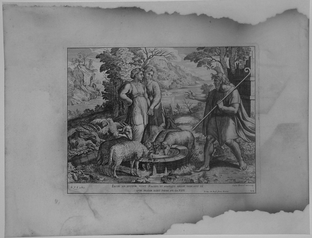 GIACOBBE E RACHELE AL POZZO (stampa, serie) di Fantetti Cesare, Sanzio Raffaello (bottega) (seconda metà sec. XVII)