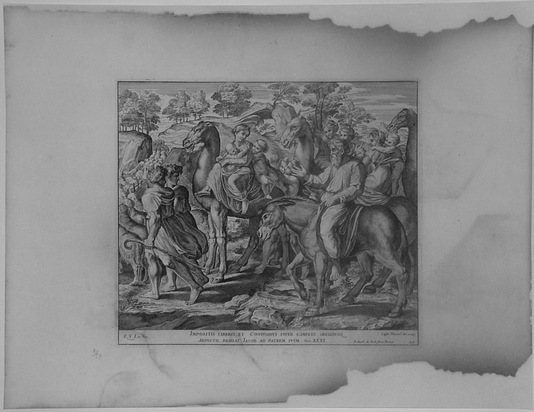 GIACOBBE SULLA VIA DI CANAAN (stampa, serie) di Fantetti Cesare, Sanzio Raffaello (bottega) (seconda metà sec. XVII)