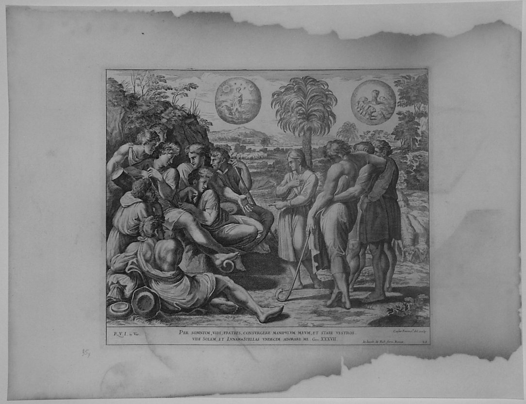 GIUSEPPE RACCONTA IL SUO SOGNO AL PADRE E AI FRATELLI (stampa, serie) di Fantetti Cesare, Sanzio Raffaello (bottega) (seconda metà sec. XVII)