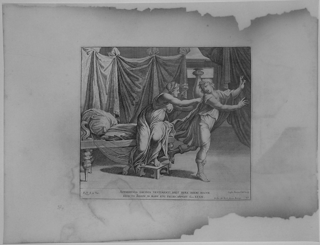 GIUSEPPE E LA MOGLIE DI PUTIFARRE (stampa, serie) di Fantetti Cesare, Sanzio Raffaello (bottega) (seconda metà sec. XVII)