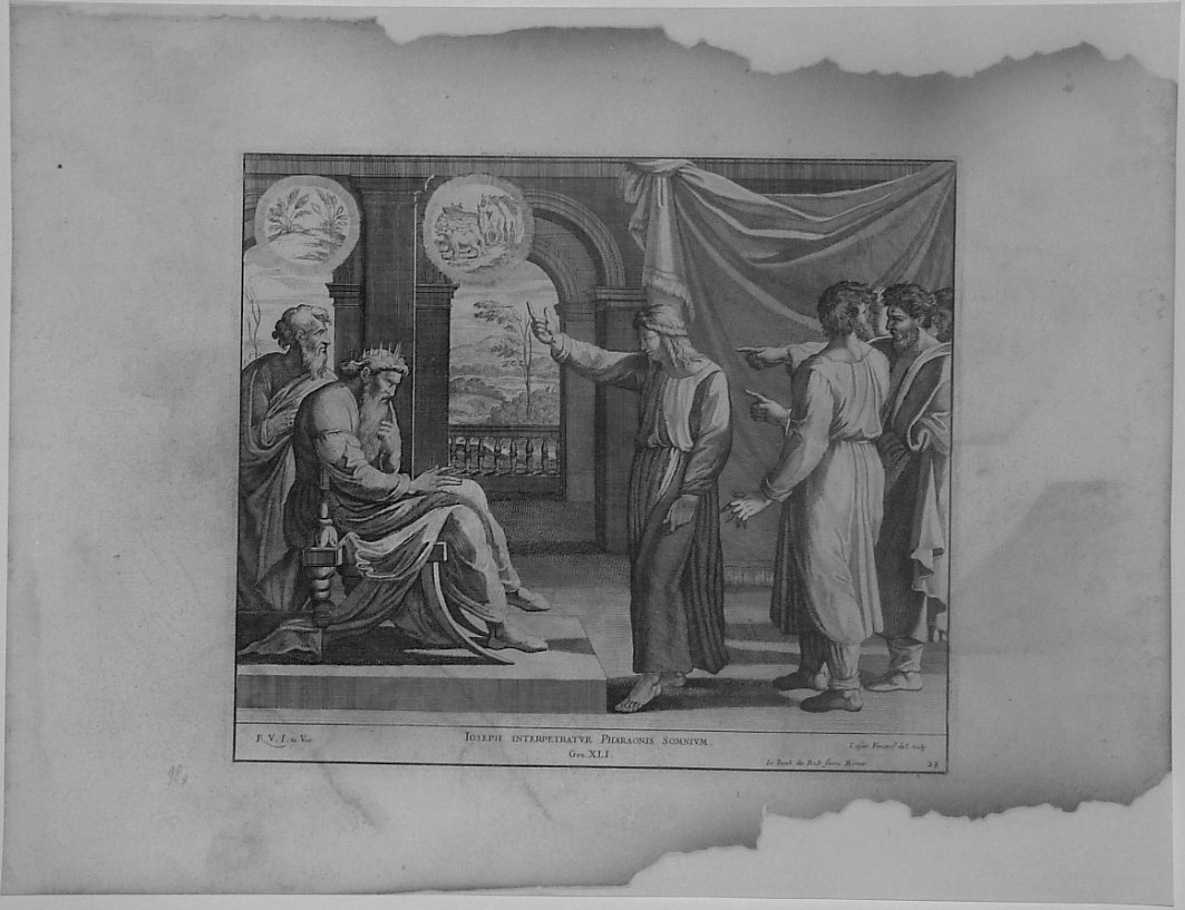 GIUSEPPE INTERPRETA I SOGNI DEL FARAONE (stampa, serie) di Fantetti Cesare, Sanzio Raffaello (bottega) (seconda metà sec. XVII)