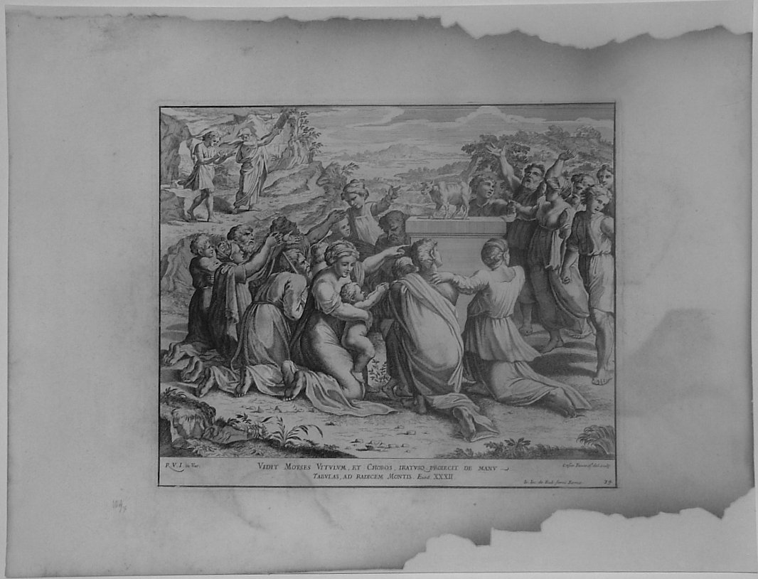 ADORAZIONE DEL VITELLO D'ORO (stampa, serie) di Fantetti Cesare, Sanzio Raffaello (bottega) (seconda metà sec. XVII)
