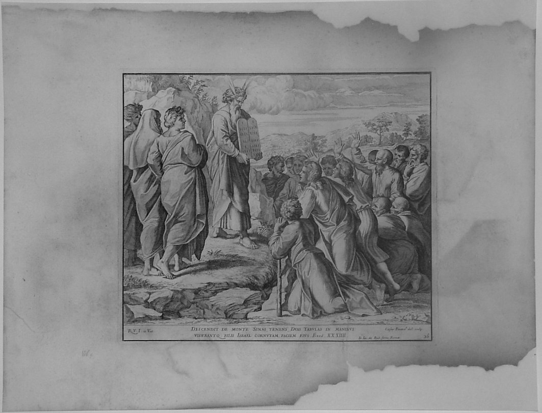 MOSE' CON LE TAVOLE DELLA LEGGE (stampa, serie) di Fantetti Cesare, Sanzio Raffaello (bottega) (seconda metà sec. XVII)