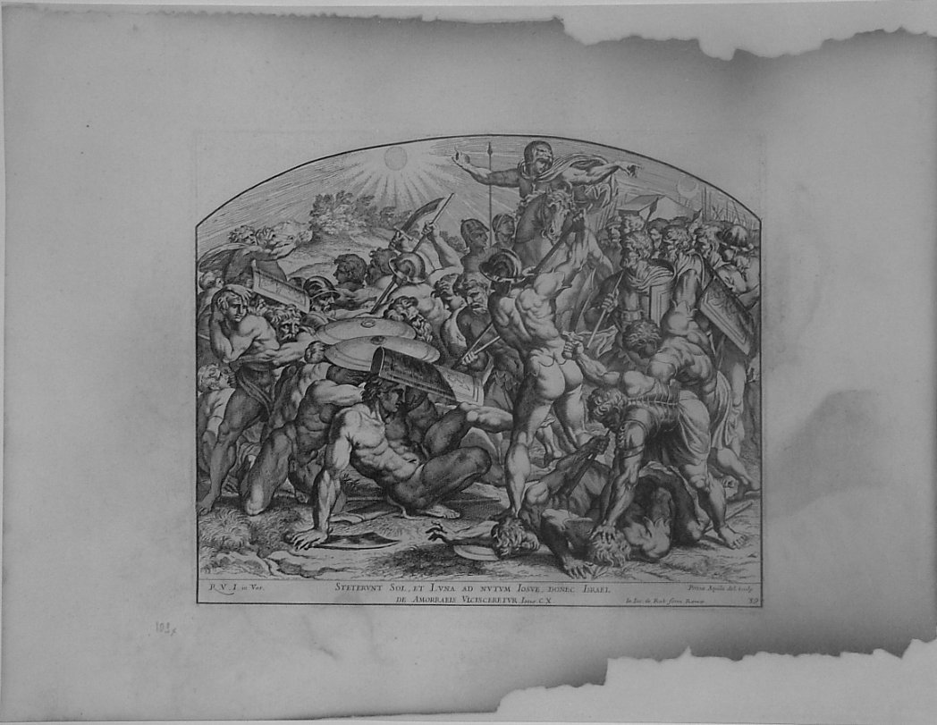 GIOSUE' FERMA IL SOLE (stampa, serie) di Dell'Aquila Pietro, Sanzio Raffaello (bottega) (seconda metà sec. XVII)