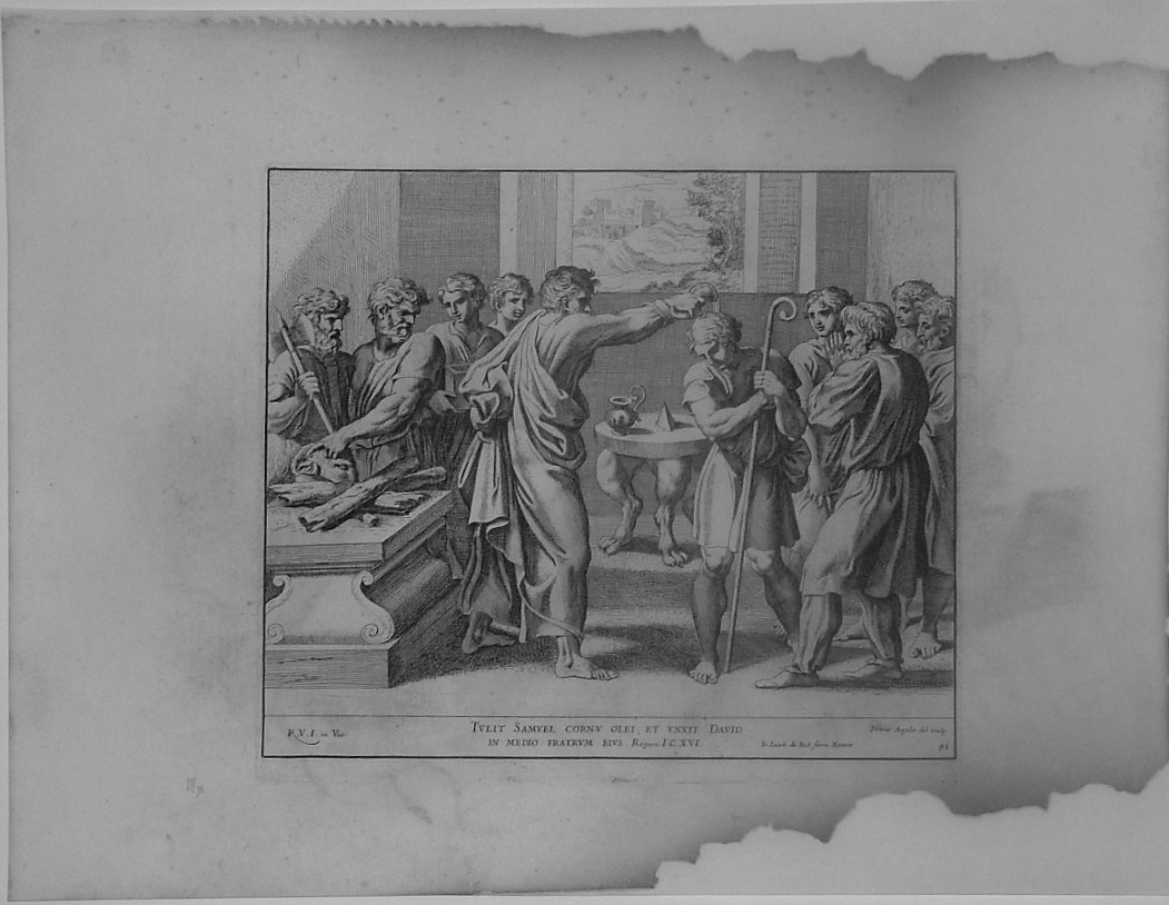UNZIONE DI DAVID (stampa, serie) di Dell'Aquila Pietro, Sanzio Raffaello (bottega) (seconda metà sec. XVII)