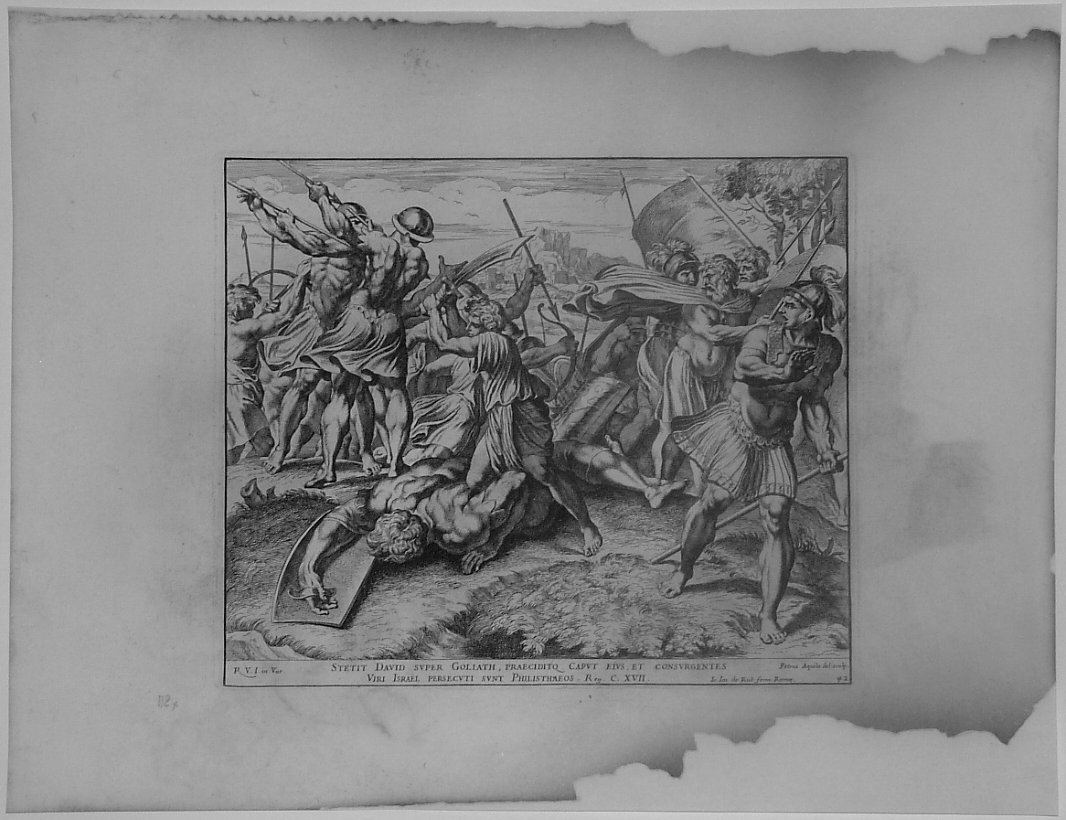 DAVID CON LA TESTA DI GOLIA (stampa, serie) di Dell'Aquila Pietro, Sanzio Raffaello (bottega) (seconda metà sec. XVII)