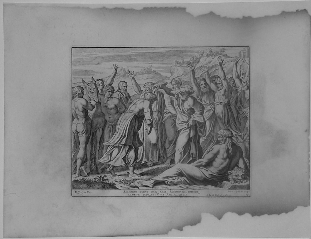 CONSACRAZIONE DI SALOMONE (stampa, serie) di Fantetti Cesare, Sanzio Raffaello (bottega) (seconda metà sec. XVII)