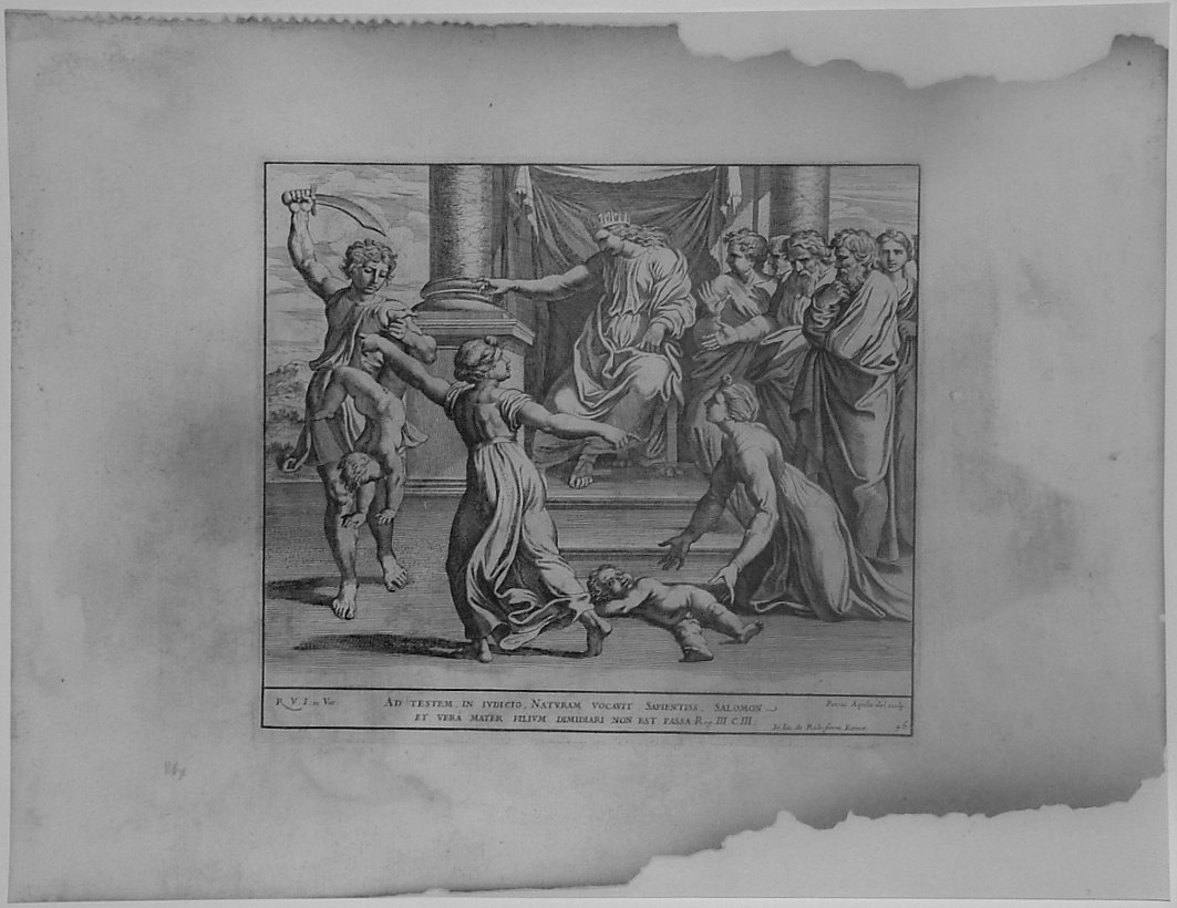 GIUDIZIO DI SALOMONE (stampa, serie) di Dell'Aquila Pietro, Sanzio Raffaello (bottega) (seconda metà sec. XVII)