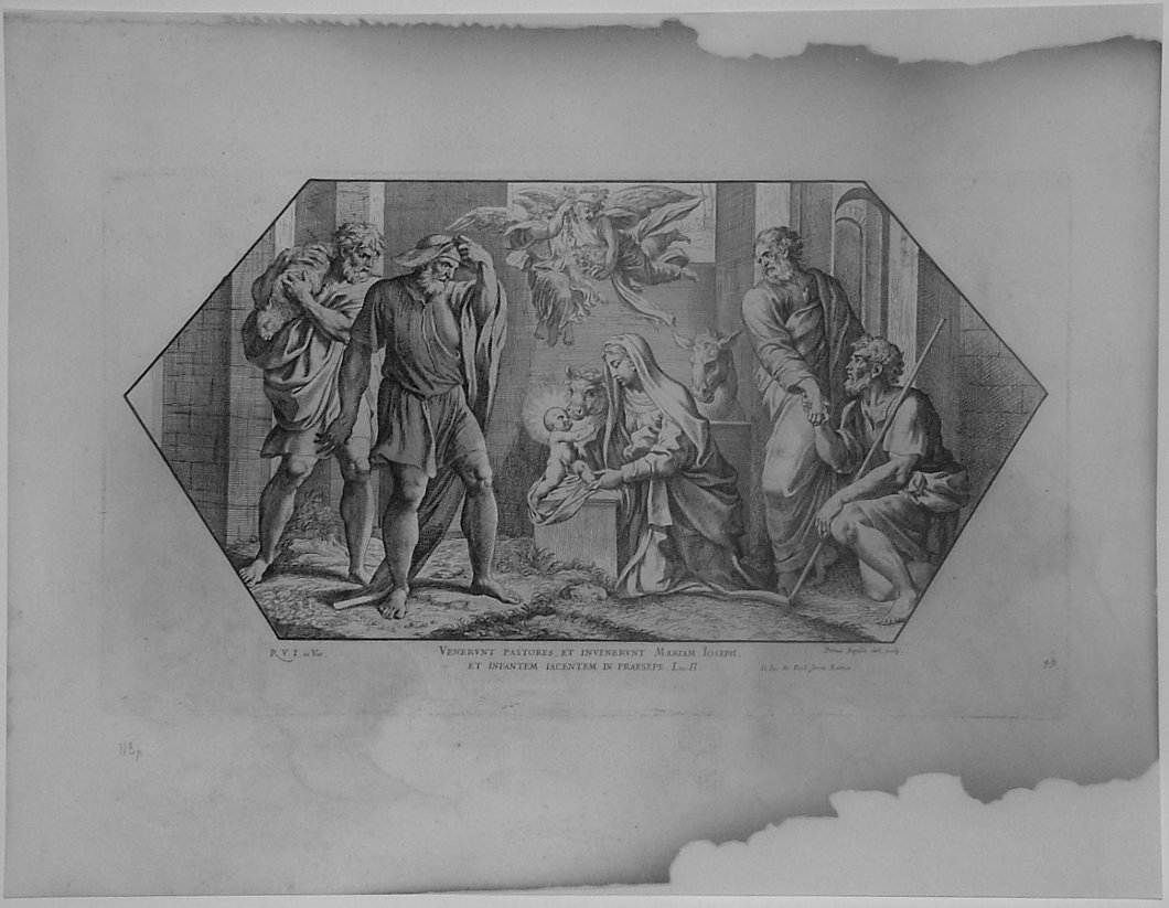 ADORAZIONE DEI PASTORI (stampa, serie) di Dell'Aquila Pietro, Sanzio Raffaello (bottega) (seconda metà sec. XVII)