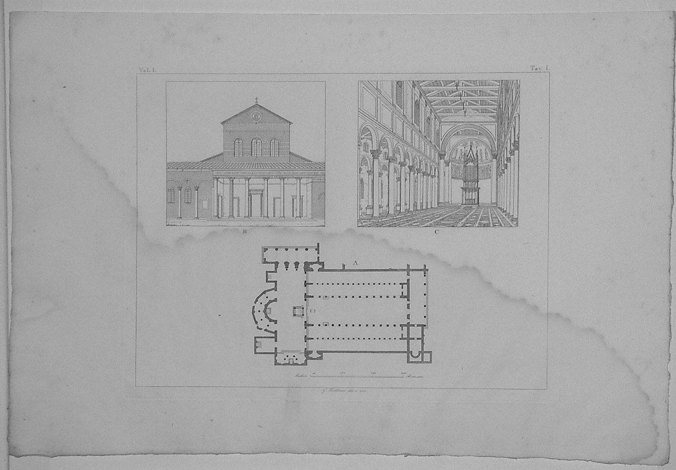 PIANTA E PROSPETTI DI SAN GIOVANNI IN LATERANO (stampa, serie) di Fontana Giacomo (secondo quarto sec. XIX)