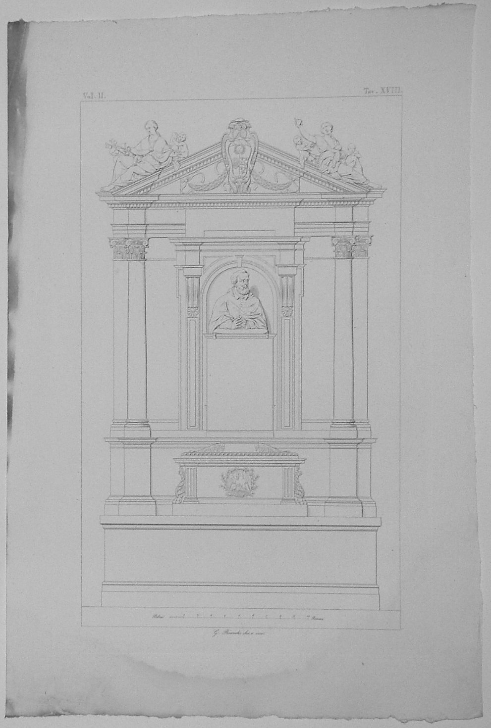 MONUMENTO DEL CARDINAL SANTORIO (stampa, serie) di Bianchi Giuseppe, Bianchi Giuseppe, Finelli Giuliano (secondo quarto sec. XIX)