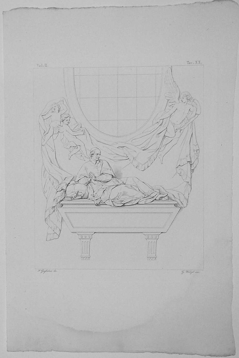 MONUMENTO DEL CARDINALE CASANATE (stampa, serie) di Wenzell Giovanni, Guglielmi Paolo, Legros Pierre il Giovane (secondo quarto sec. XIX)