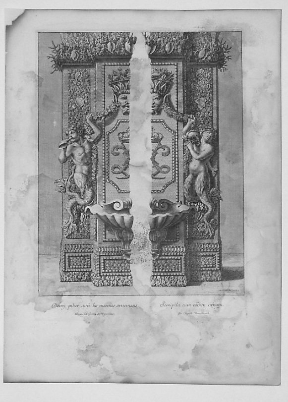 SEMI PILASTRI CON DECORAZIONI "ROCAILLE" (stampa) di Lepautre Jean (sec. XVII)